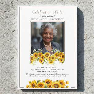Sunflower Border Celebration of Life Photo Funeral Invitation