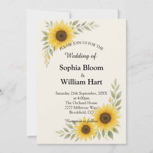 Sunflower Border Wedding Invitation (Front)