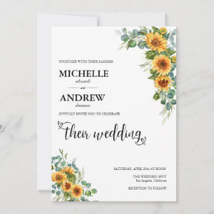 Sunflower Botanical Eucalyptus Wedding Invitation