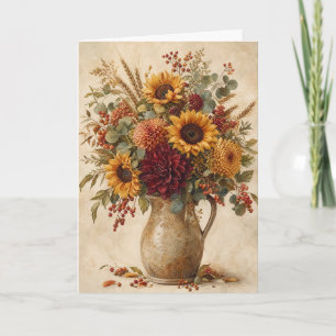 Sunflower Botanical Greeting Autumn Floral Rustic Card
