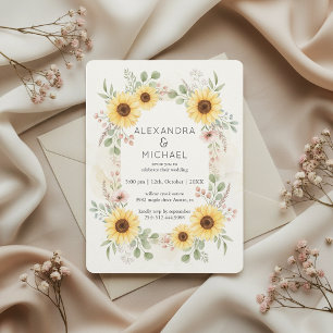 Sunflower Botanical Rustic Wedding Invitation