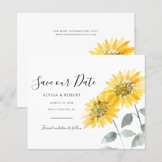 Sunflower Botanical Save The Date Announcement (Front/Back)