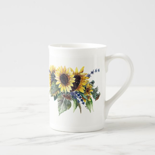 Sunflower Bouquet Bone China Mug (Right)
