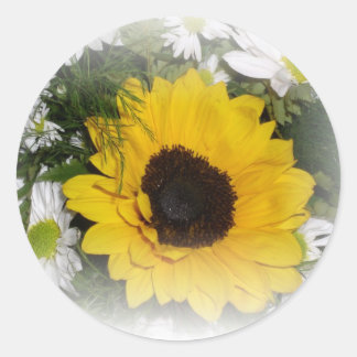 sunflower bouquet classic round sticker