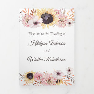 Sunflower Bouquet Folded Wedding Program Tri-Fold Card