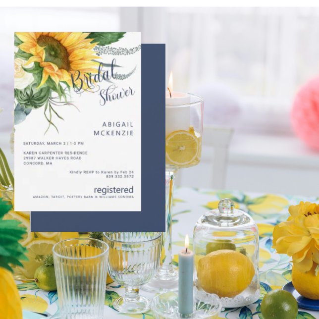 Sunflower Bouquet Navy Bridal Shower Invitation (Creator Uploaded)