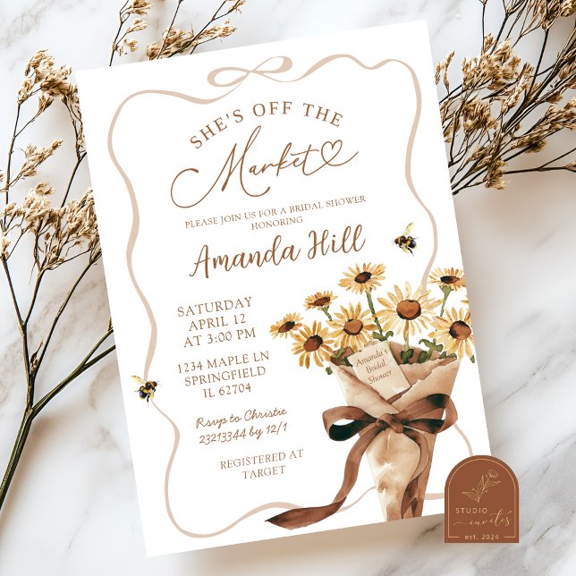 Sunflower Bouquet Off The Market Bridal Shower Invitation (Creator Uploaded)