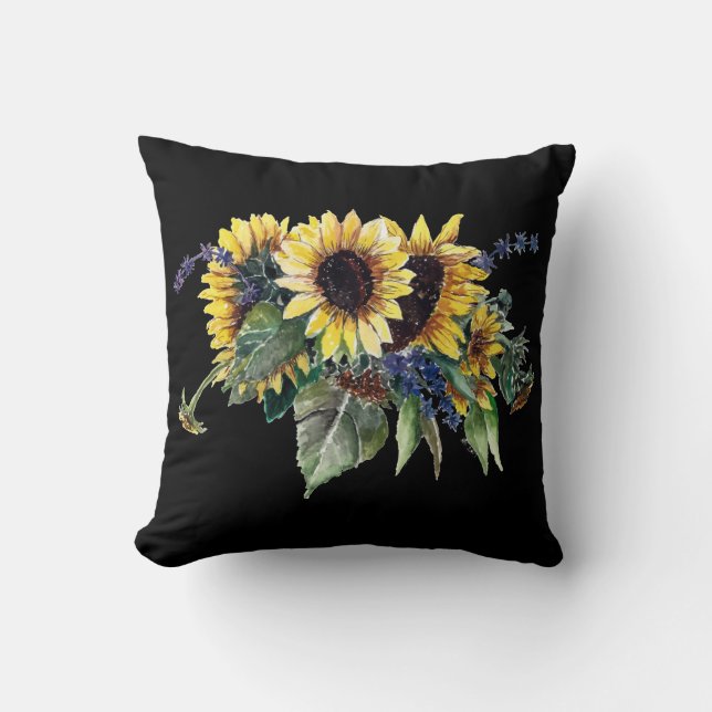 Sunflower Bouquet on Black Cushion (Front)