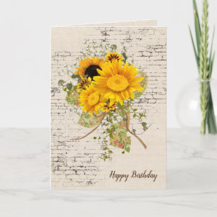 Sunflower Bouquet on Brick Birthday Card