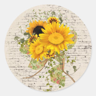 Sunflower Bouquet on Brick Classic Round Sticker