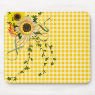 Sunflower Bouquet on Gingham Mouse Pad