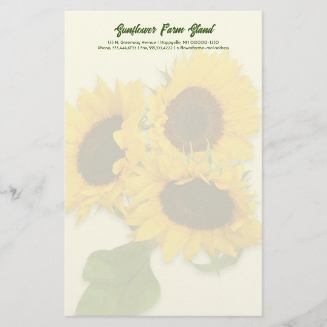 Sunflower Bouquet Personal Business Paper (Front)