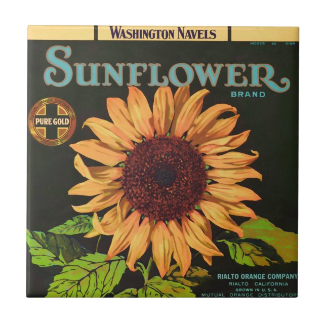 Sunflower Brand Orange Fruit Crate Label Tile (Front)