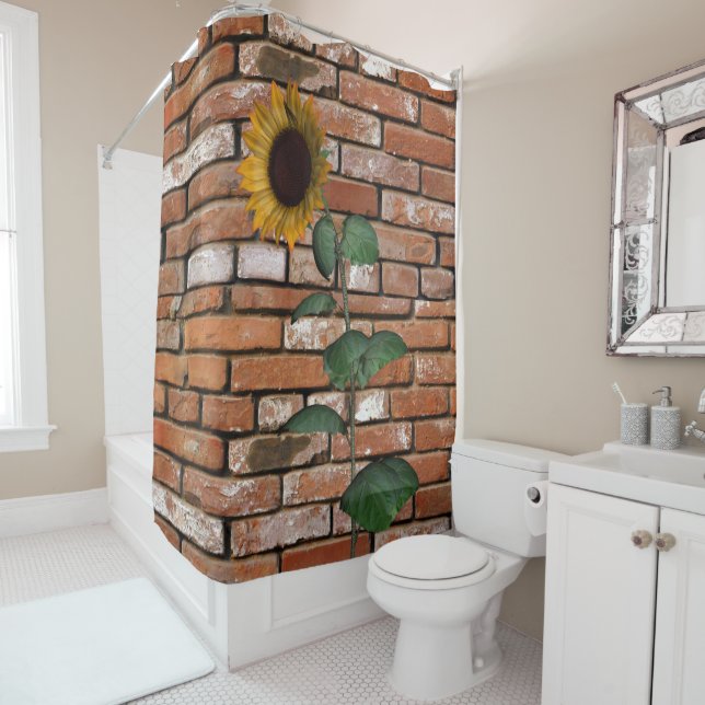 Sunflower Brick Shower Curtain (In Situ)