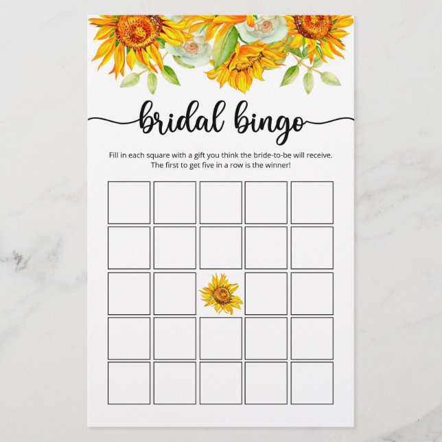 Sunflower bridal bingo game (Front)