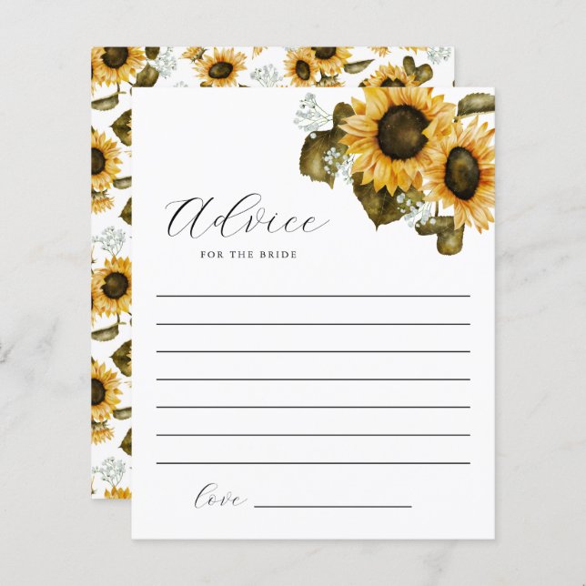 Sunflower Bridal Shower Advice For The Bride (Front/Back)