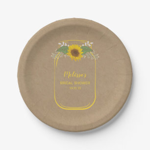 Sunflower bridal shower decor, mason jar theme paper plate