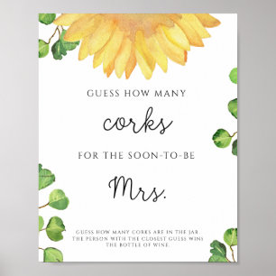 Sunflower Bridal Shower Guess How Many Corks Poster