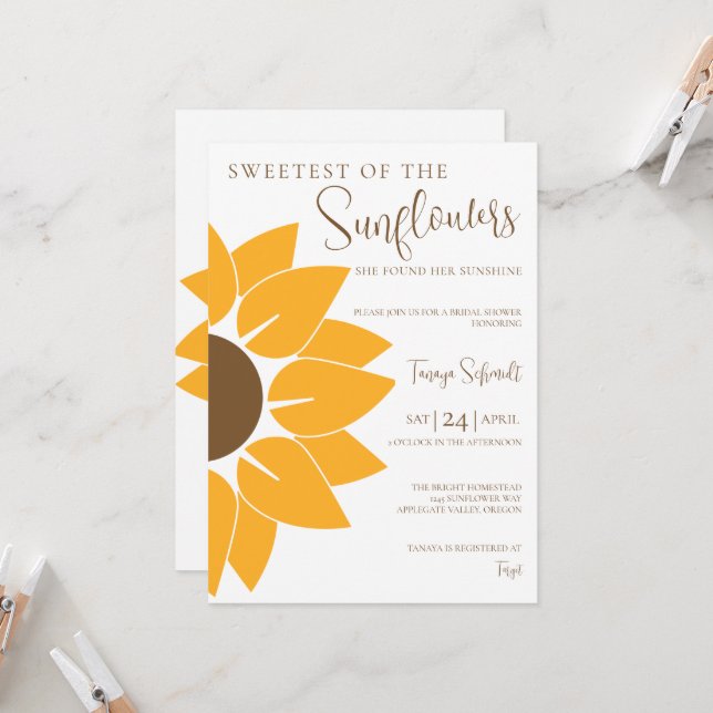 Sunflower Bridal Shower Invitation (Front/Back In Situ)