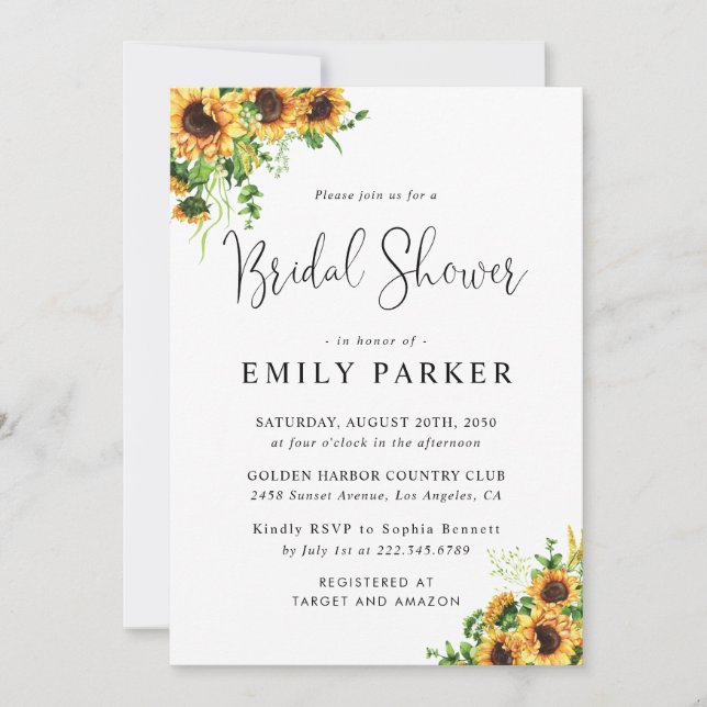 Sunflower Bridal Shower Invitation (Front)