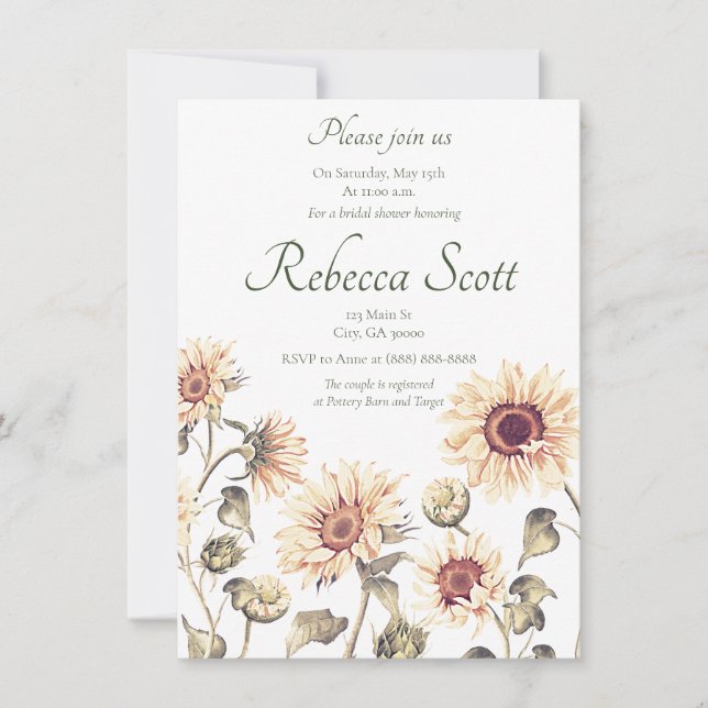 Sunflower Bridal Shower Invitation (Front)