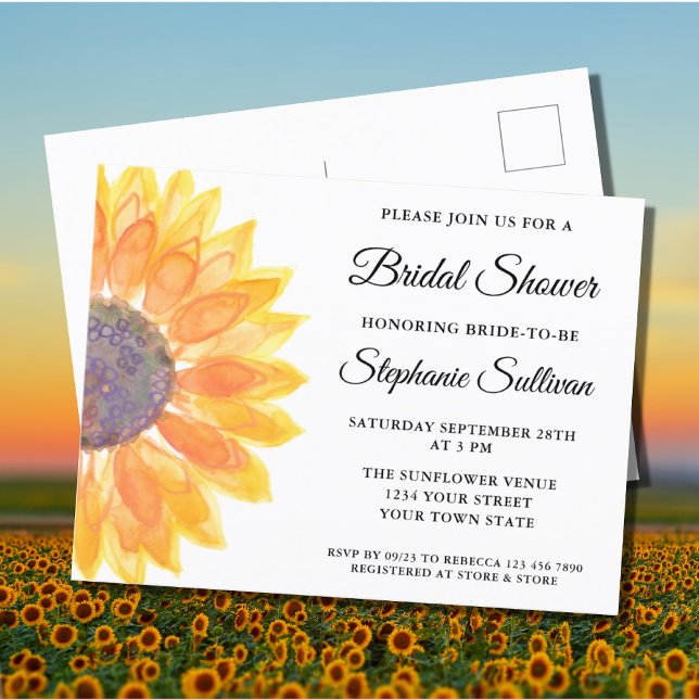 Sunflower Bridal Shower Invitation Postcard (Creator Uploaded)