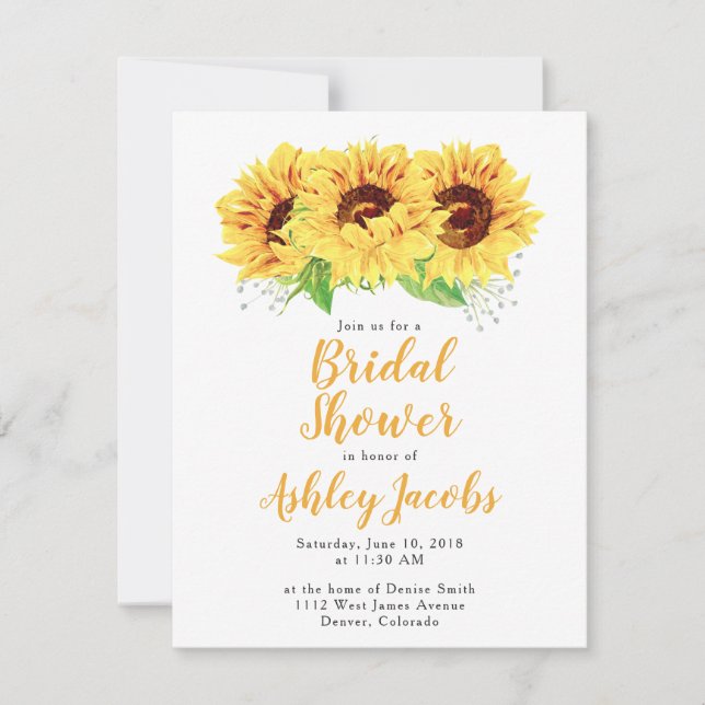 Sunflower Bridal Shower Invitation Watercolor (Front)