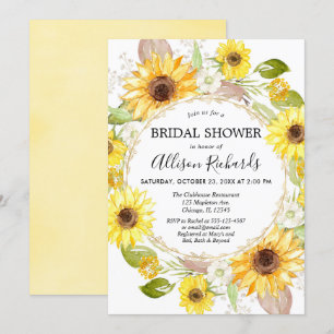 Sunflower bridal shower invitations watercolor