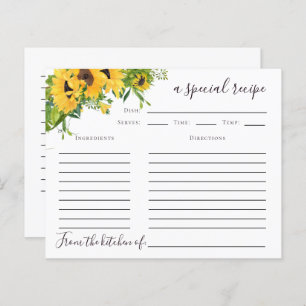 Sunflower Bridal Shower Recipe Card
