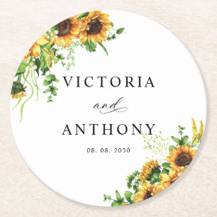 Sunflower Bridal Shower Round Coaster