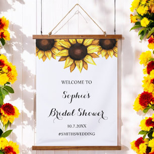Sunflower Bridal Shower Welcome Floral Sign Hanging Tapestry