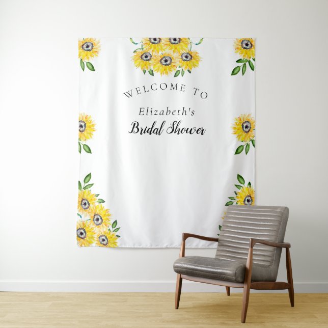 Sunflower Bridal Shower Welcome Sign Background Tapestry (In Situ)
