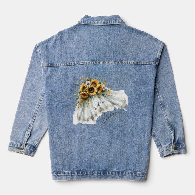 Sunflower Bride Veil Personalised Denim Jacket (Back)