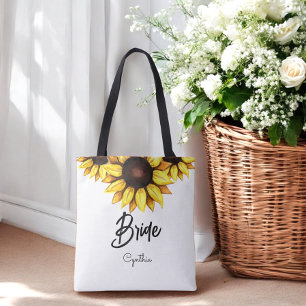 Sunflower Bride Wedding Yellow White Tote Bag