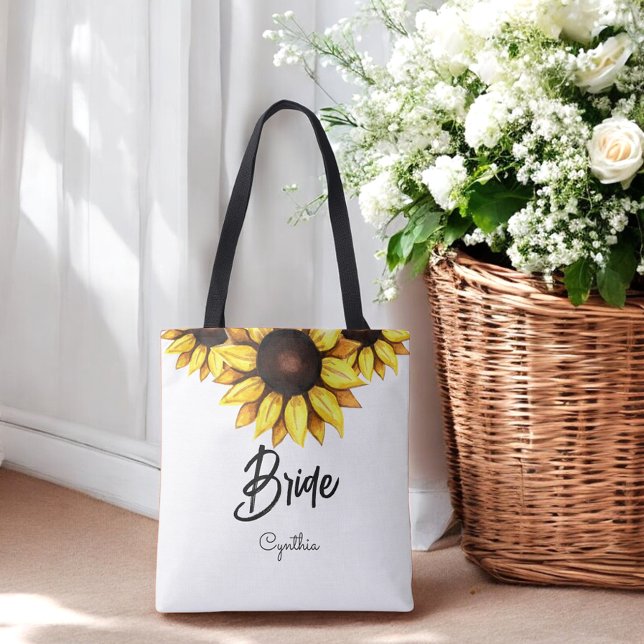 Sunflower Bride Wedding Yellow White Tote Bag (Creator Uploaded)