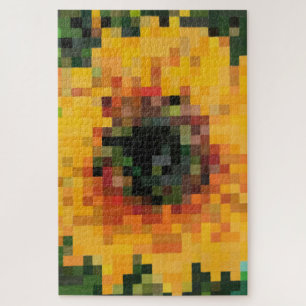 Sunflower Bright Floral Pixel Art Jigsaw Puzzle