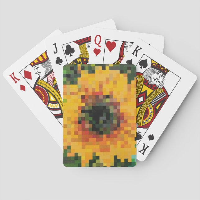 Sunflower Bright Floral Pixel Art Playing Cards (Back)