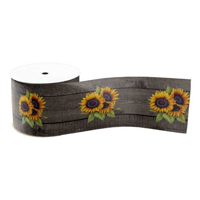 Sunflower Brown Wood Grain Style Ribbon Grosgrain Ribbon (Spool)