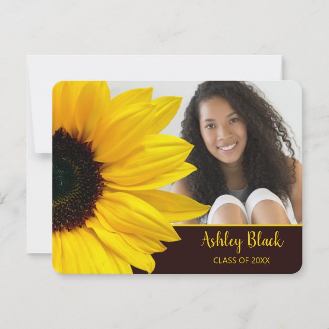 Sunflower Brown Yellow Photo Graduation Invitation (Front)
