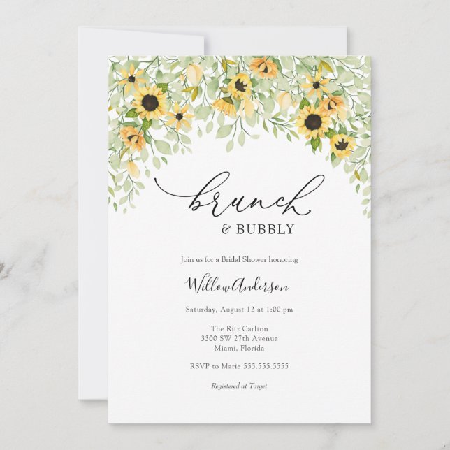 Sunflower Brunch and Bubbly Bridal Shower Invitation (Front)