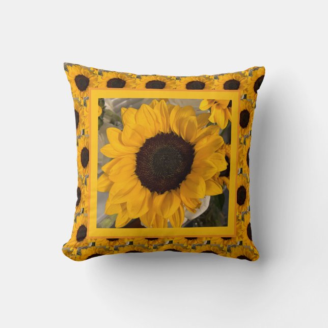 Sunflower & Buffalo Plaid Pillow (Front)
