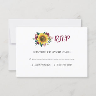 Sunflower Bugundy Rose Floral Wedding RSVP Card