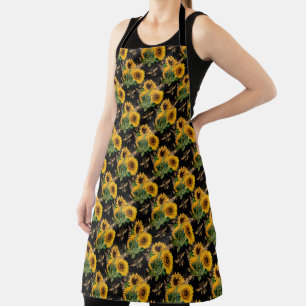 Sunflower Bumble Bee Black Background Apron