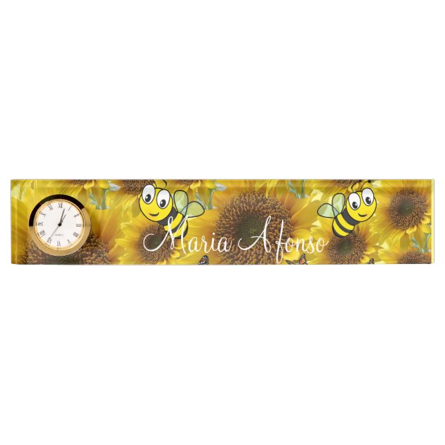 Sunflower Bumblebee Desk Nameplate (Front)