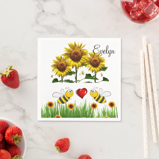Sunflower Bumblebee Paper Napkins (Insitu)