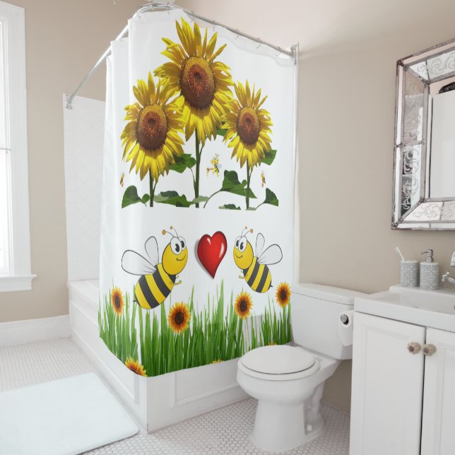 Sunflower Bumblebee Shower Curtain (In Situ)