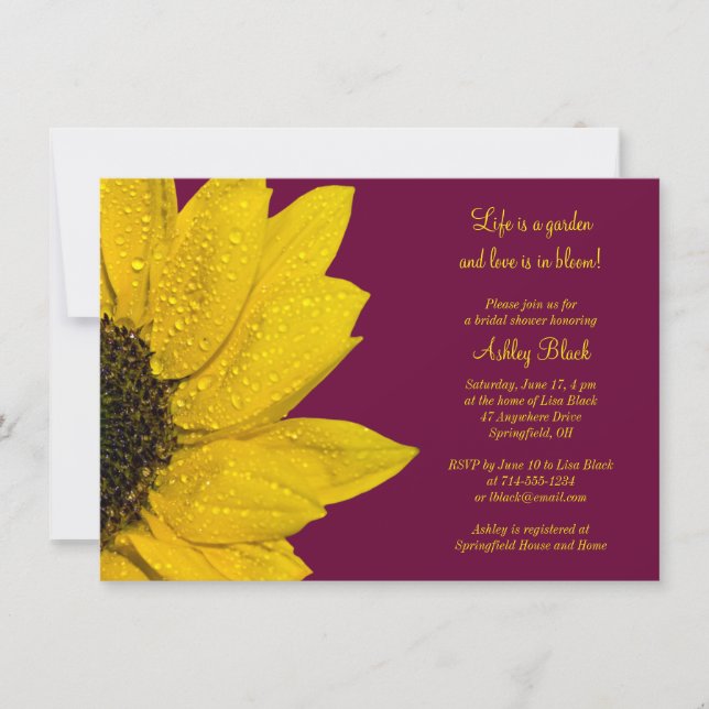 Sunflower Burgundy Bridal Shower Invitation (Front)