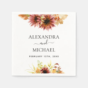 Sunflower Burgundy Country Watercolor Wedding Napkin