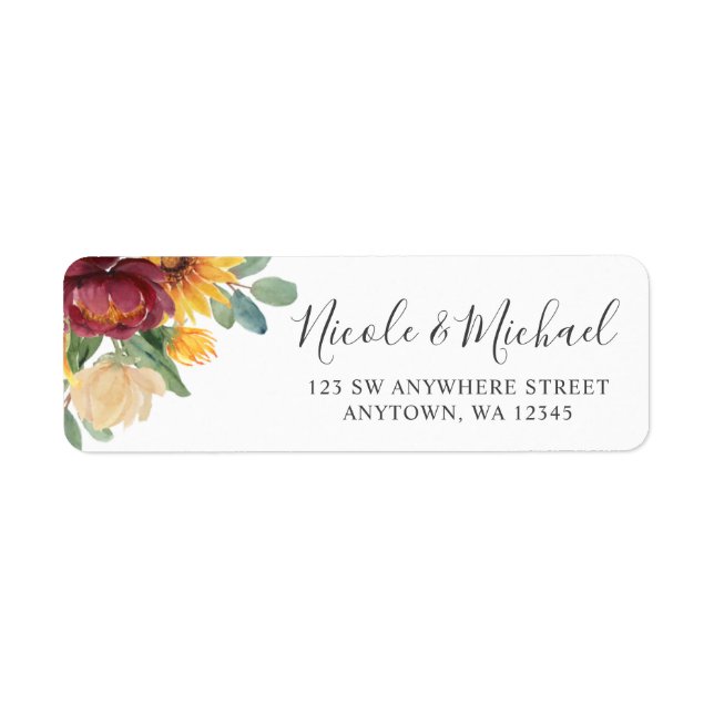 Sunflower Burgundy Floral Return Address (Front)