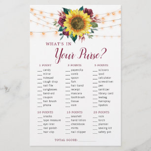 Sunflower Burgundy Lights Purse Bridal Shower Game